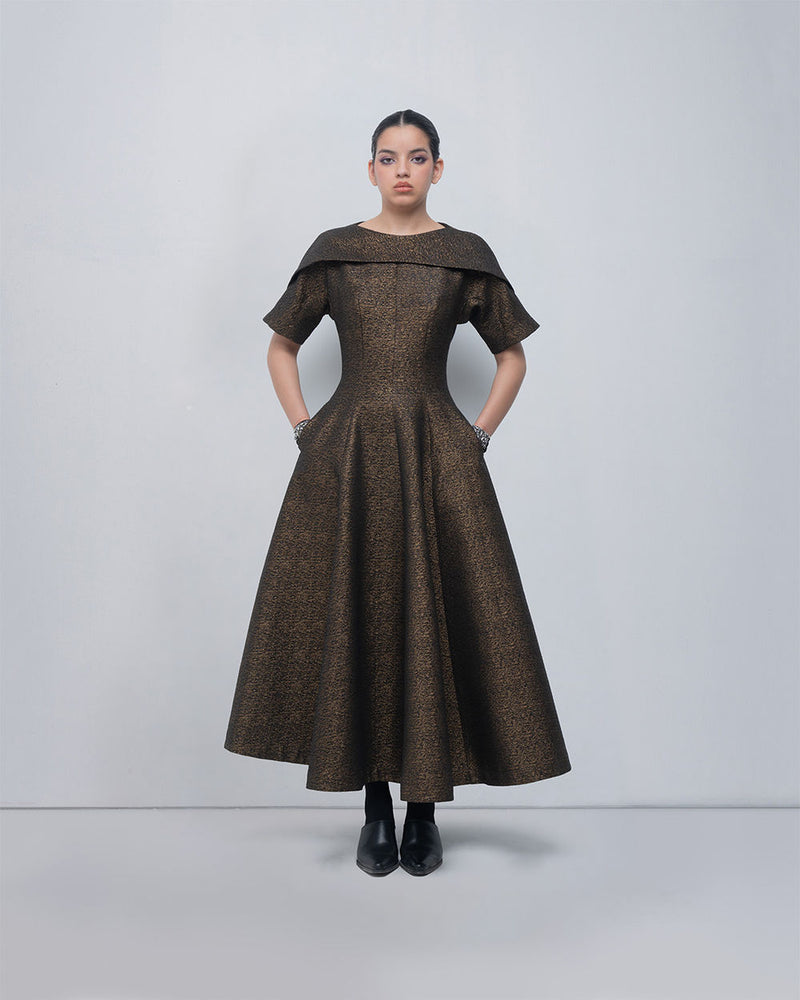 Aria Dress viscose by Leh Studios in gold for women Worldwide