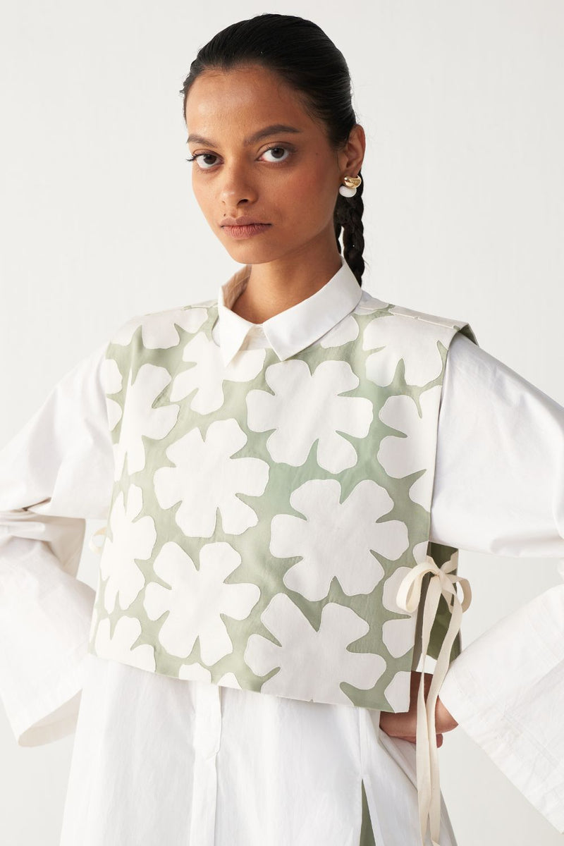 FLORAL CROP OVERLAY -MINT organza by THREE in mint color for women Worldwide