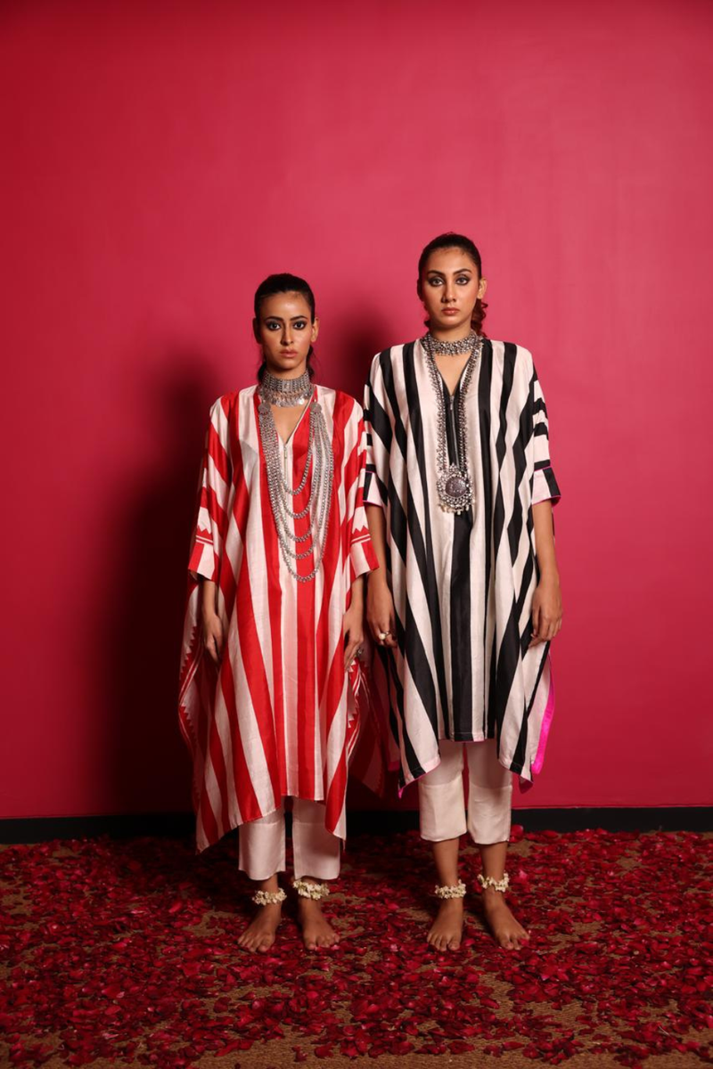 Silk Candy Stripe Kurta & Pant Set silk by Sabo by Sabina for women Worldwide