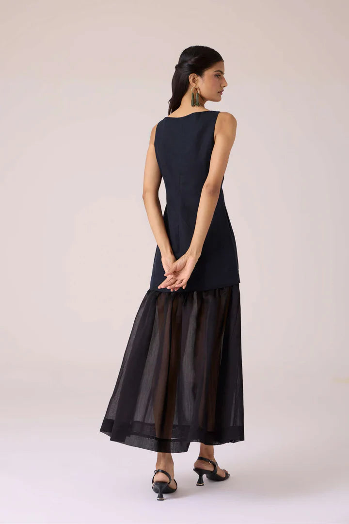 Astra Black Embroidered Maxi Dress chanderi by The Summer House in black color for women Worldwide
