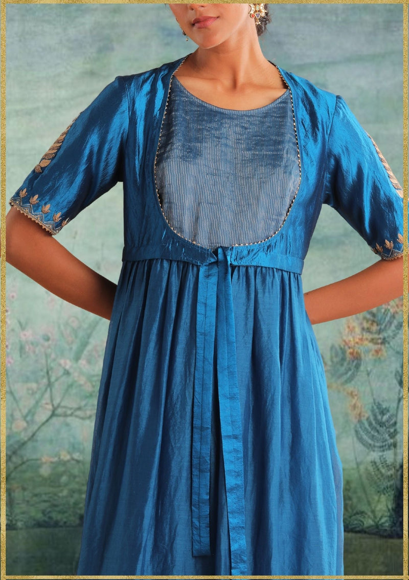 Peacock Blue Kurta Set by Myoho in blue color for women Worldwide