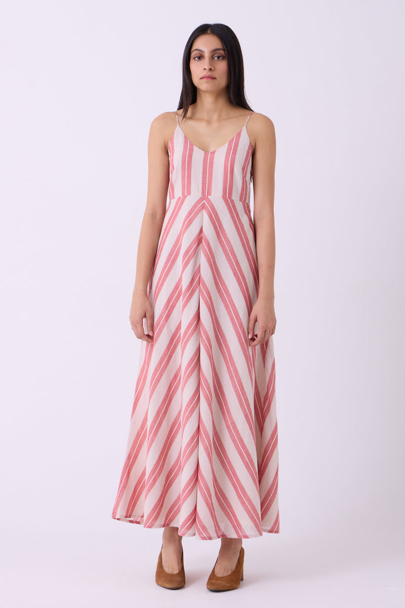 Ritsu Red Striped Handwoven Maxi Dress handwoven cotton dress by The Summer House in red for women Worldwide