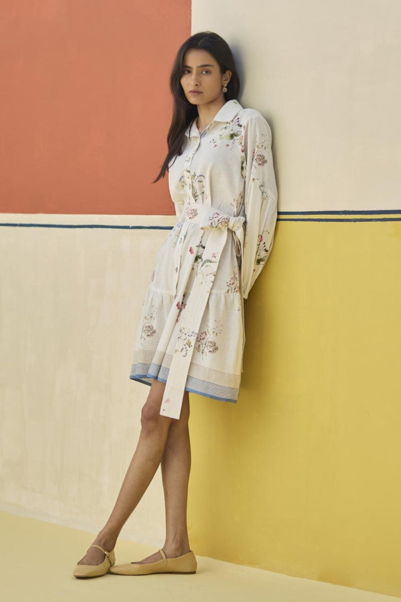 Alara Floral Shirt Dress - Ivory by Manan in ivory color for women Worldwide