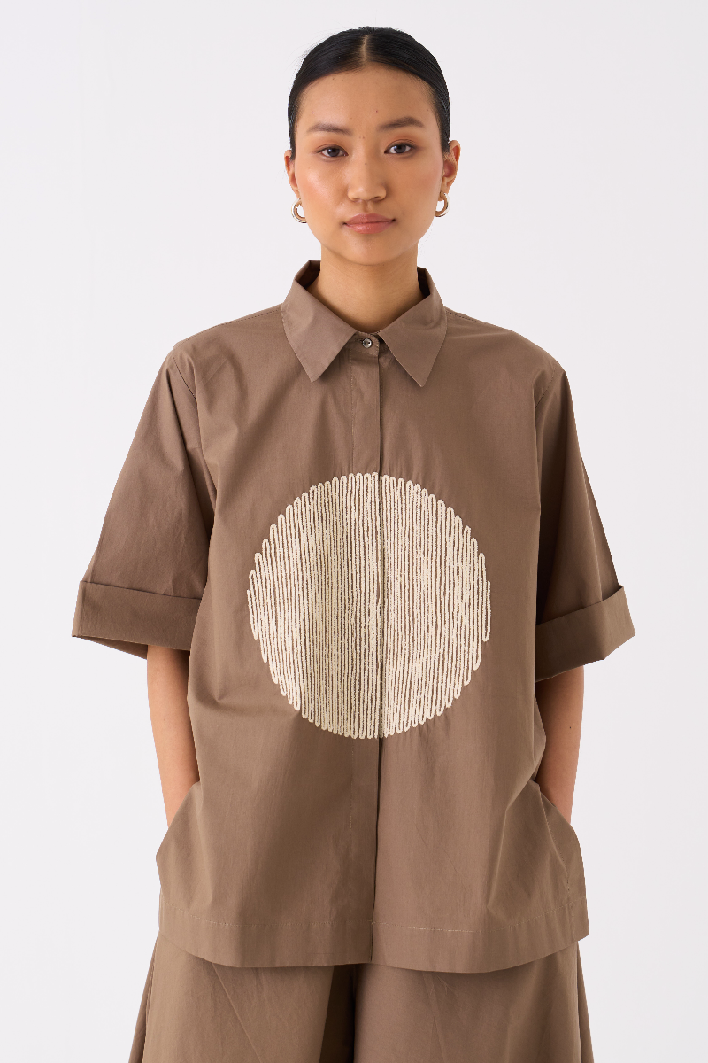 CIRCLE SHIRT CO-ORD 
(SET OF 2)-IVORY/CEDAR poplin by THREE for women Worldwide