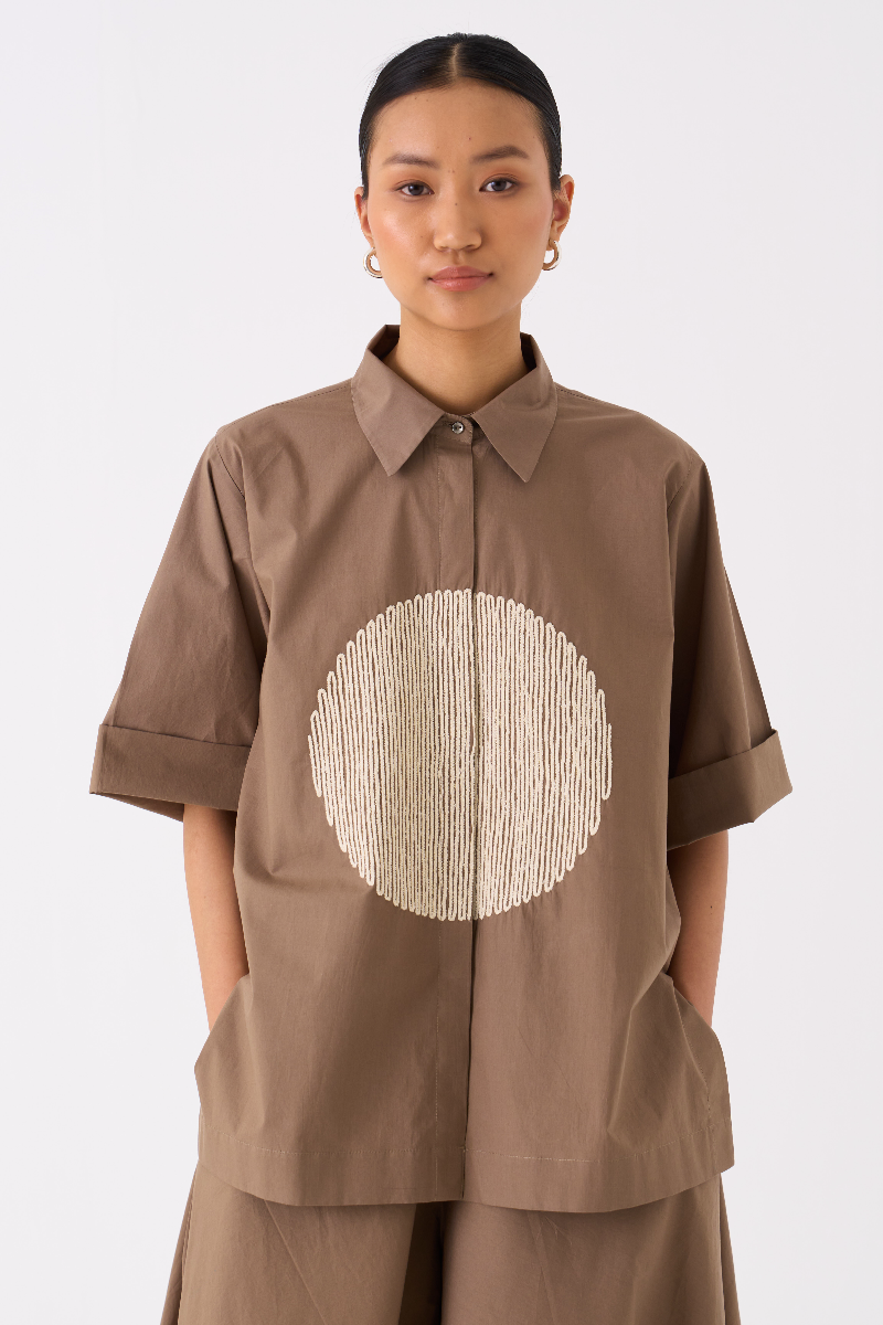 CIRCLE SHIRT CO-ORD 
(SET OF 2)-IVORY/CEDAR