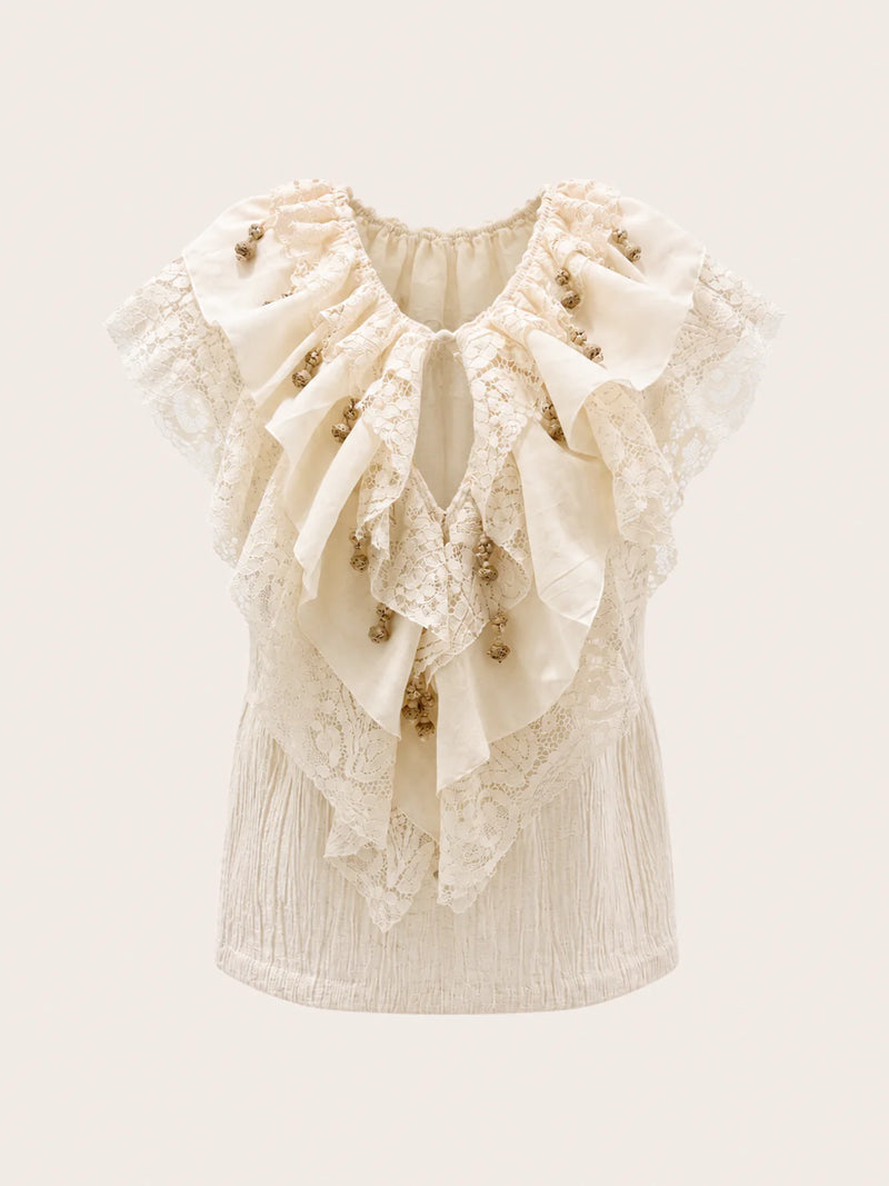 Ivory Flounce Crushed Top