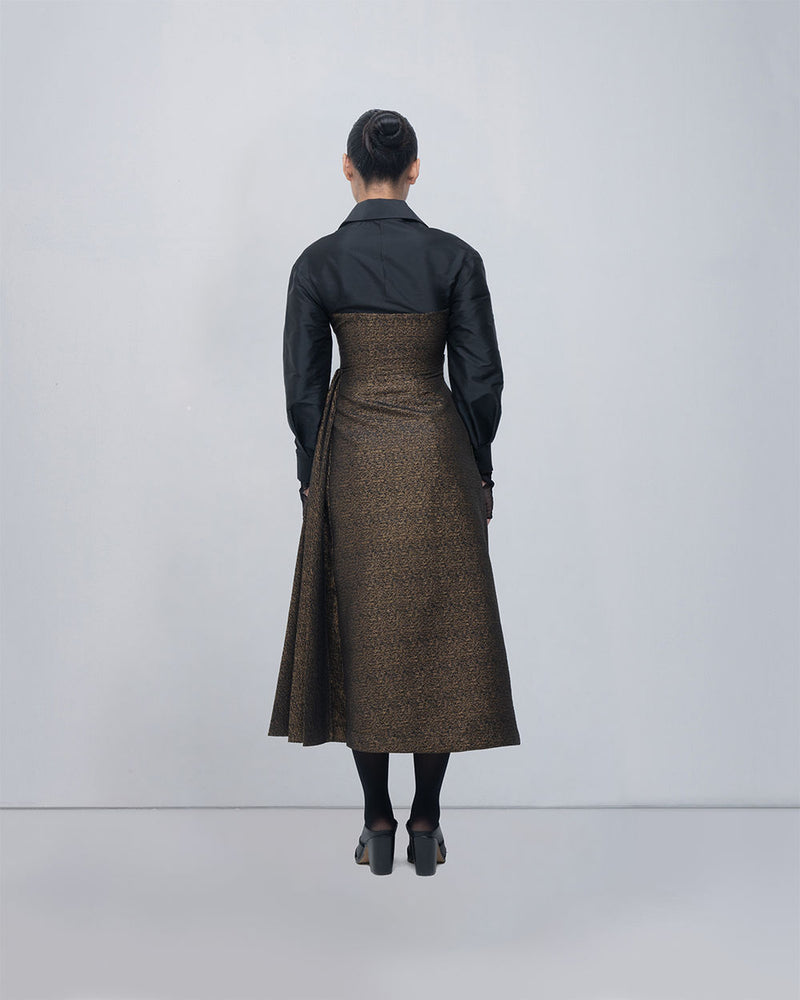 Maey Draped Dress viscose by Leh Studios in gold, black for women Worldwide