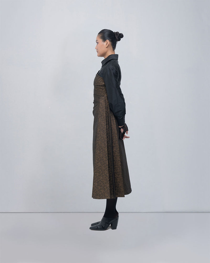 Maey Draped Dress viscose by Leh Studios in gold, black for women Worldwide