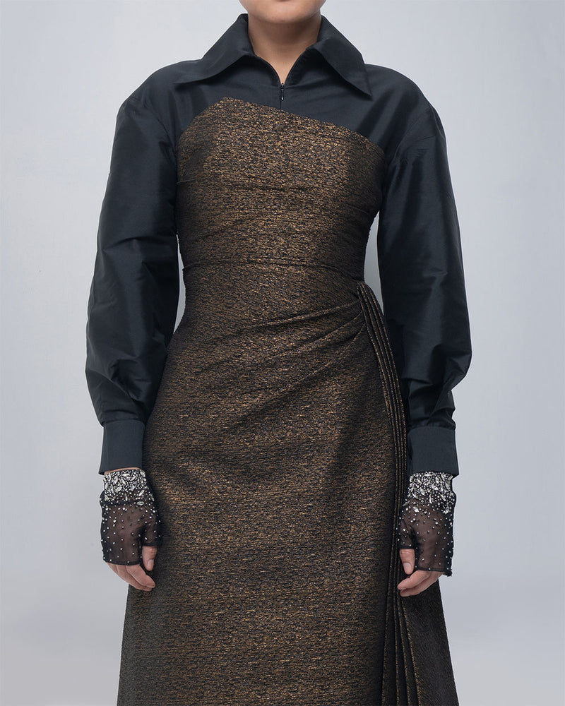 Maey Draped Dress viscose by Leh Studios in gold, black for women Worldwide