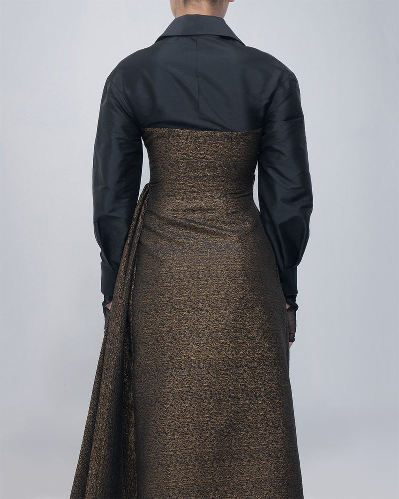 Maey Draped Dress viscose by Leh Studios in gold, black for women Worldwide