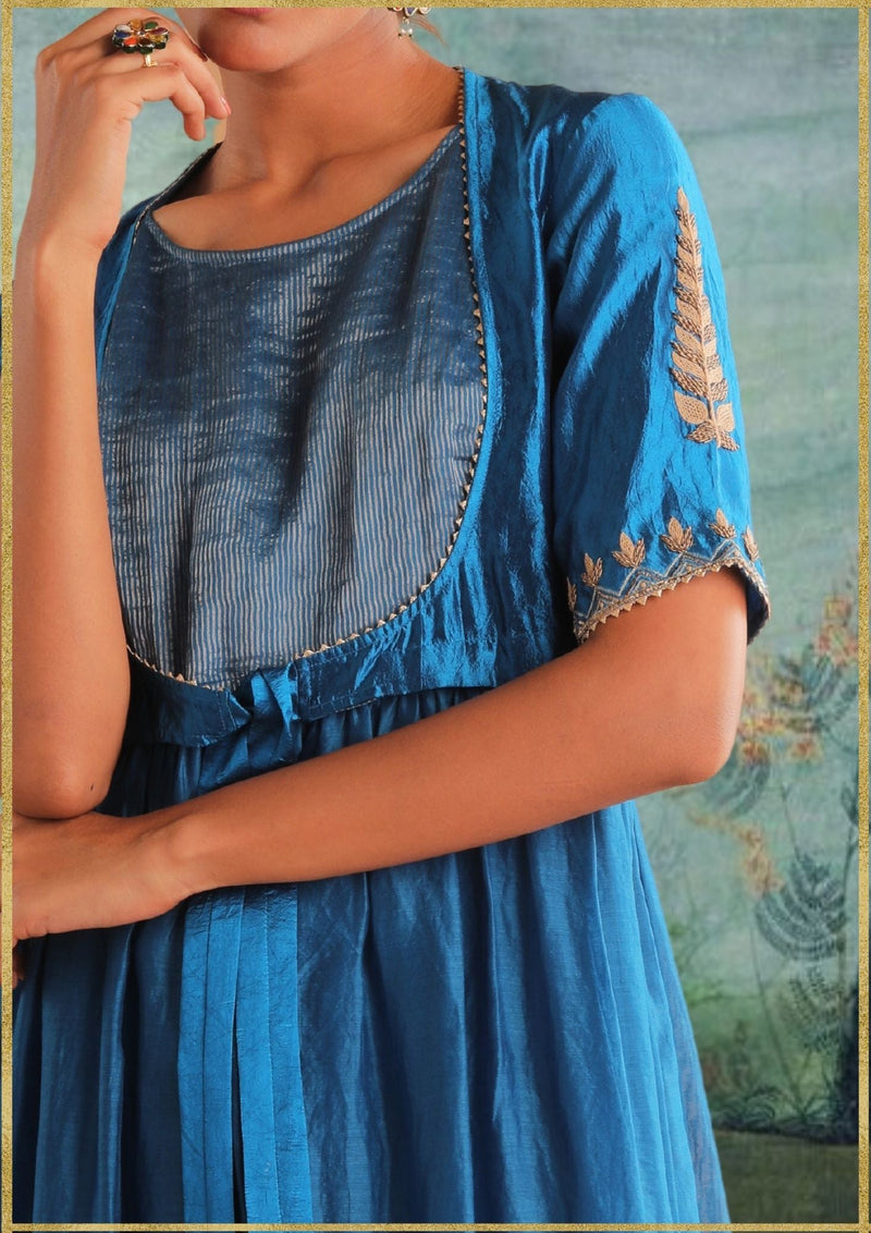 Peacock Blue Kurta Set by Myoho in blue color for women Worldwide