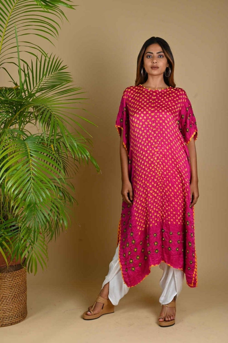 TRIPLE DOT KAFTAN-FUSCHIA PINK silk by Dyelogue for women Worldwide
