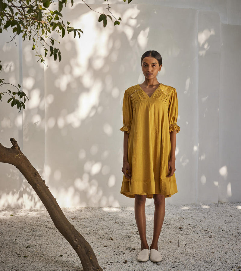 Warm afternoon dress Dress by Khara Kapas in yellow for women Worldwide