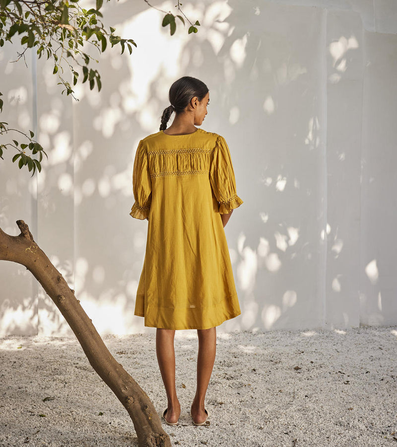 Warm afternoon dress Dress by Khara Kapas in yellow for women Worldwide