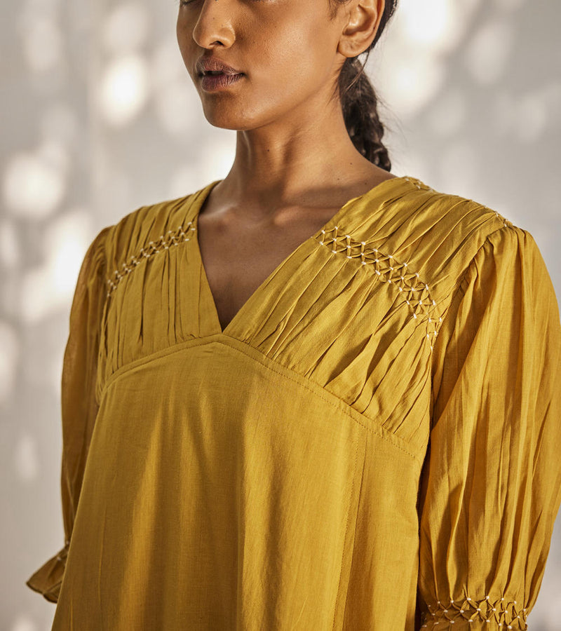Warm afternoon dress Dress by Khara Kapas in yellow for women Worldwide