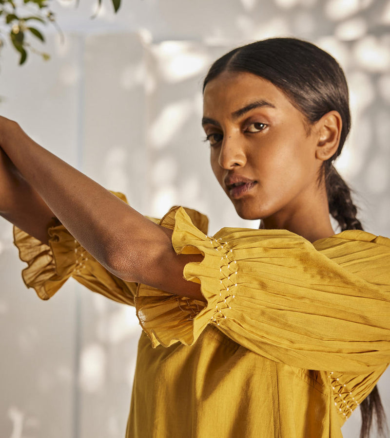 Warm afternoon dress Dress by Khara Kapas in yellow for women Worldwide
