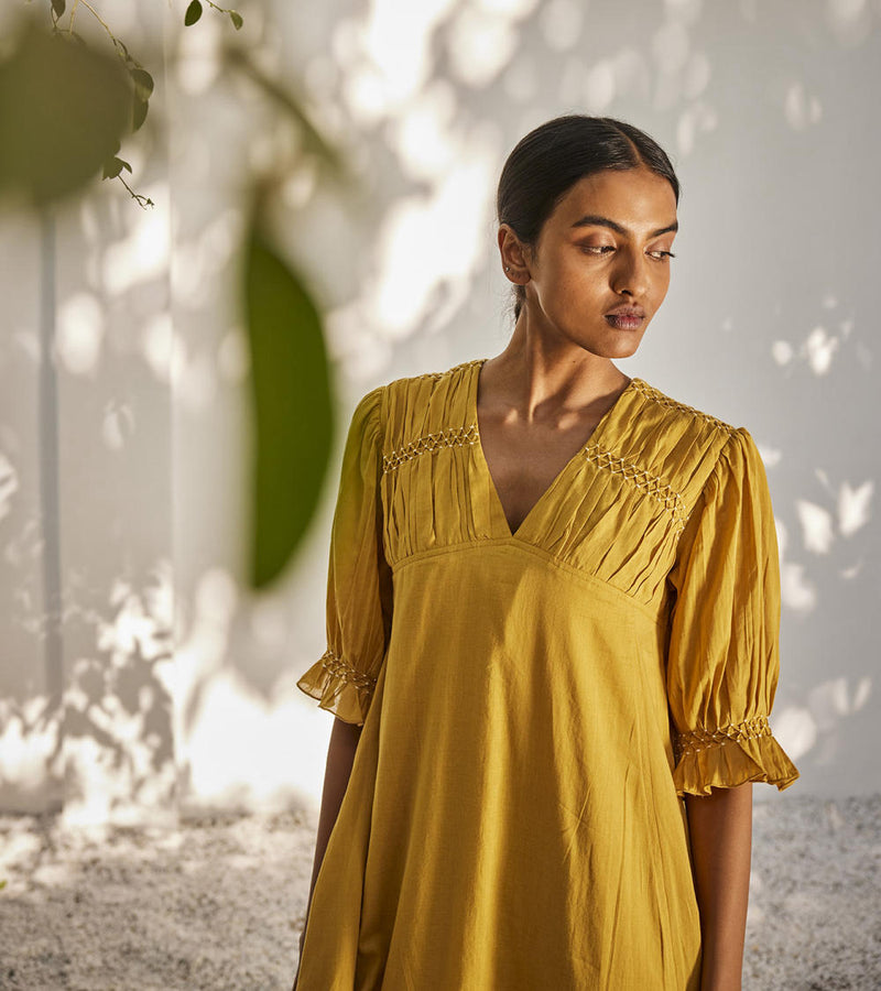 Warm afternoon dress Dress by Khara Kapas in yellow for women Worldwide