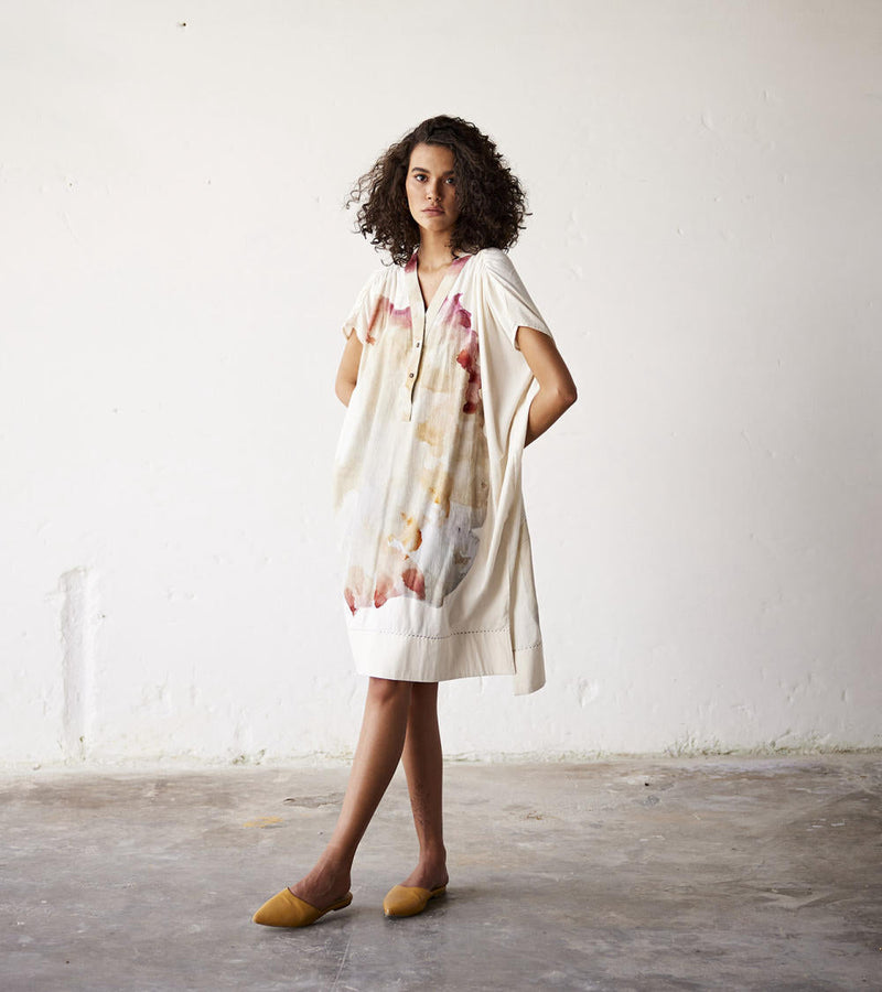 Sea Shells Dress cotton Dresses by Khara Kapas in white for women Worldwide