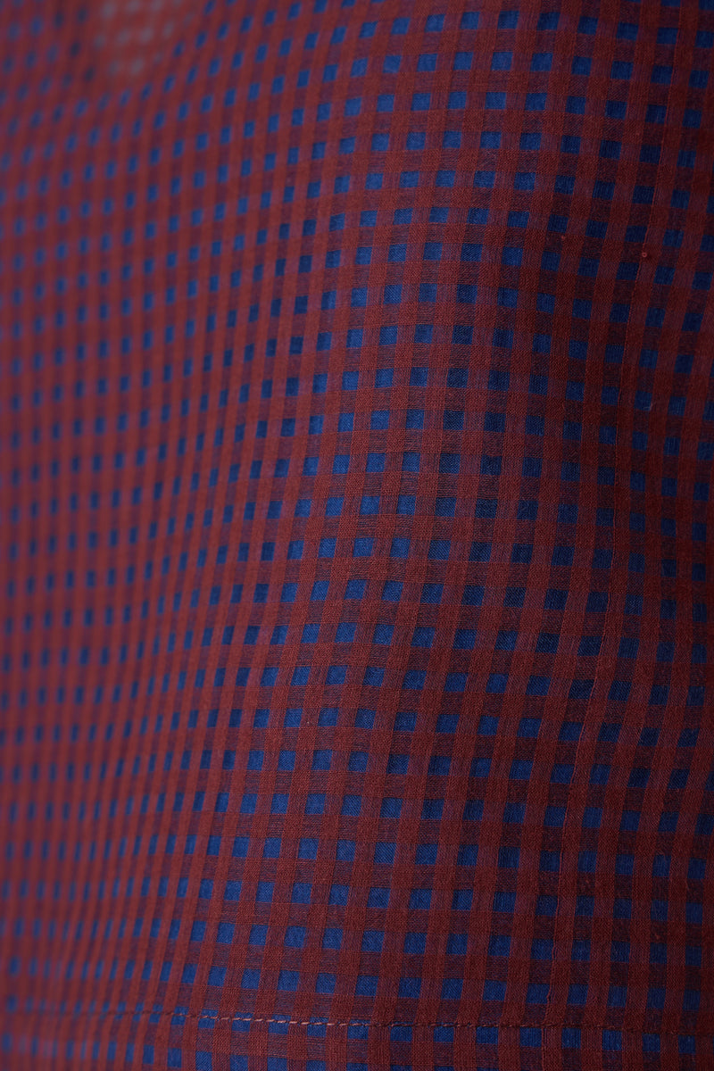 Ori Blue Checkered Handwoven Top handwoven silk cotton top/shirt by The Summer House in blue for women Worldwide