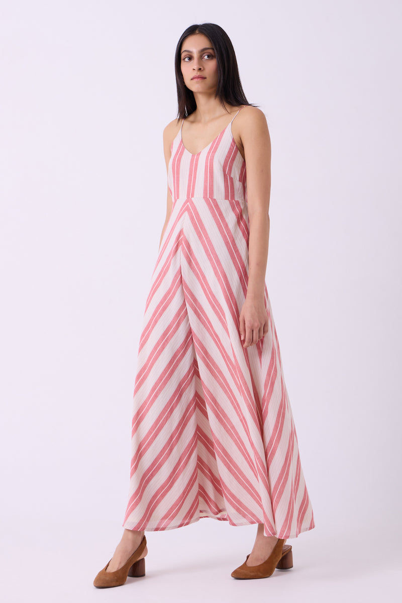 Ritsu Red Striped Handwoven Maxi Dress handwoven cotton dress by The Summer House in red for women Worldwide