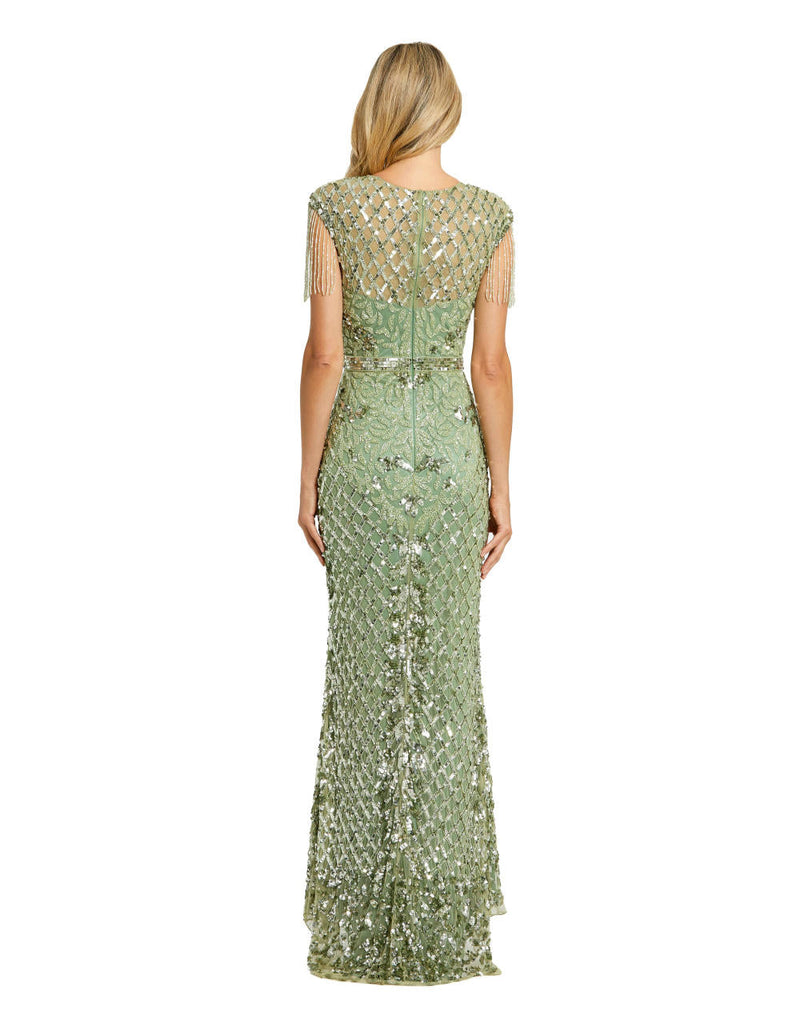 MD-4908 Straight Gown-Green by Mac Duggal in green color for women Worldwide