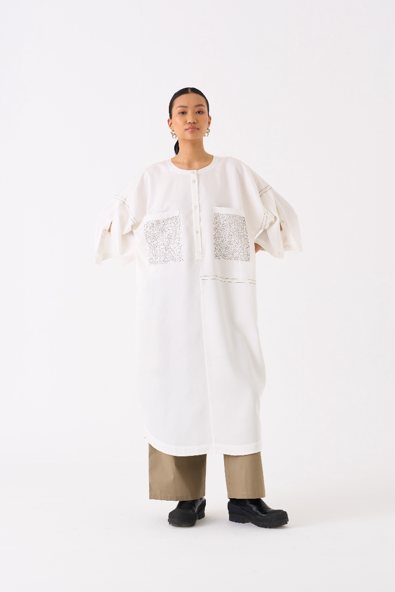 PATCH POCKET TUNIC-IVORY by THREE in ivory color for women Worldwide