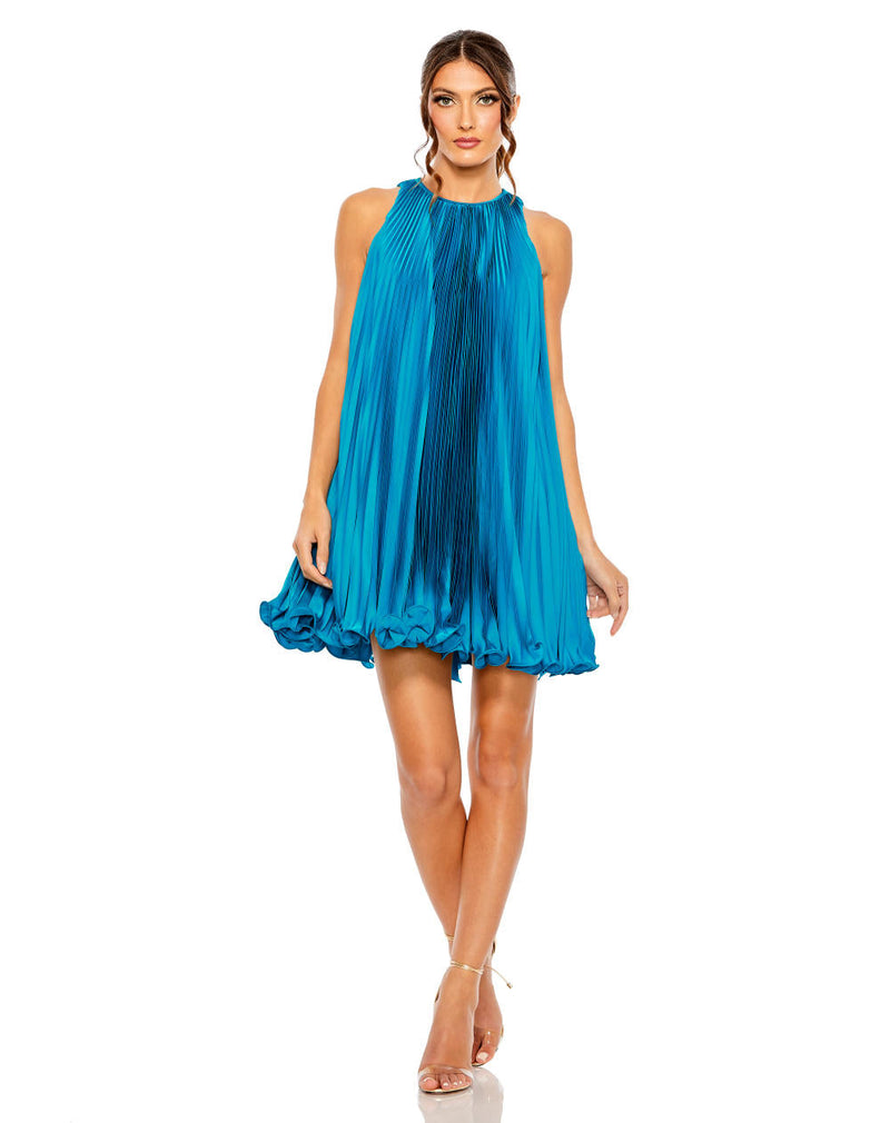 MD-49636 Halter Pleated Dress-Blue by Mac Duggal in blue color for women Worldwide