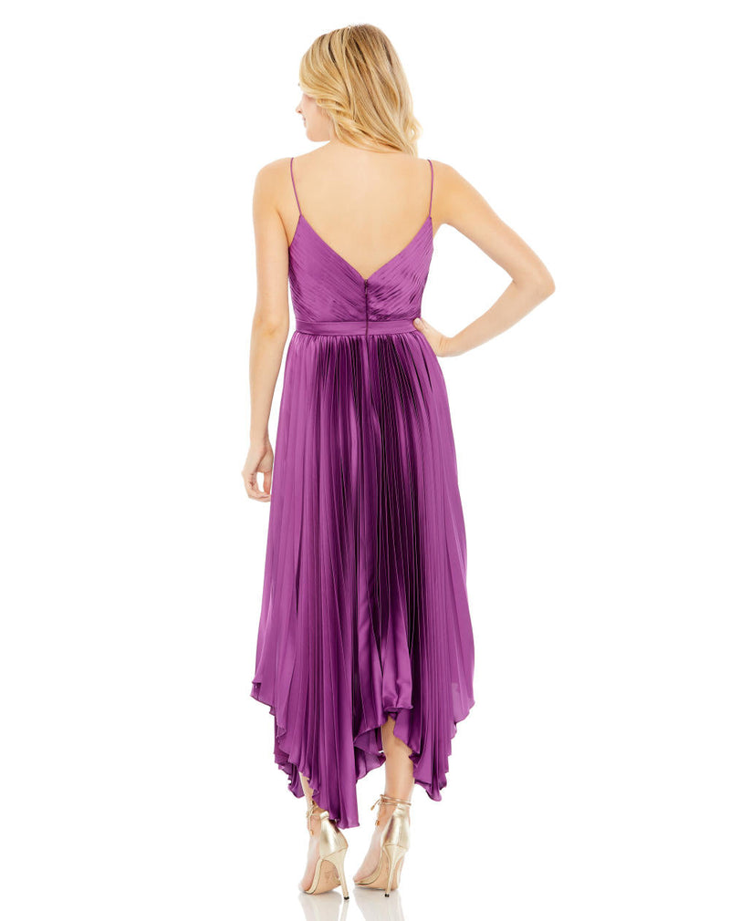 49637-Pleated Satin Flowy Midi Dress satin by Mac Duggal for women Worldwide