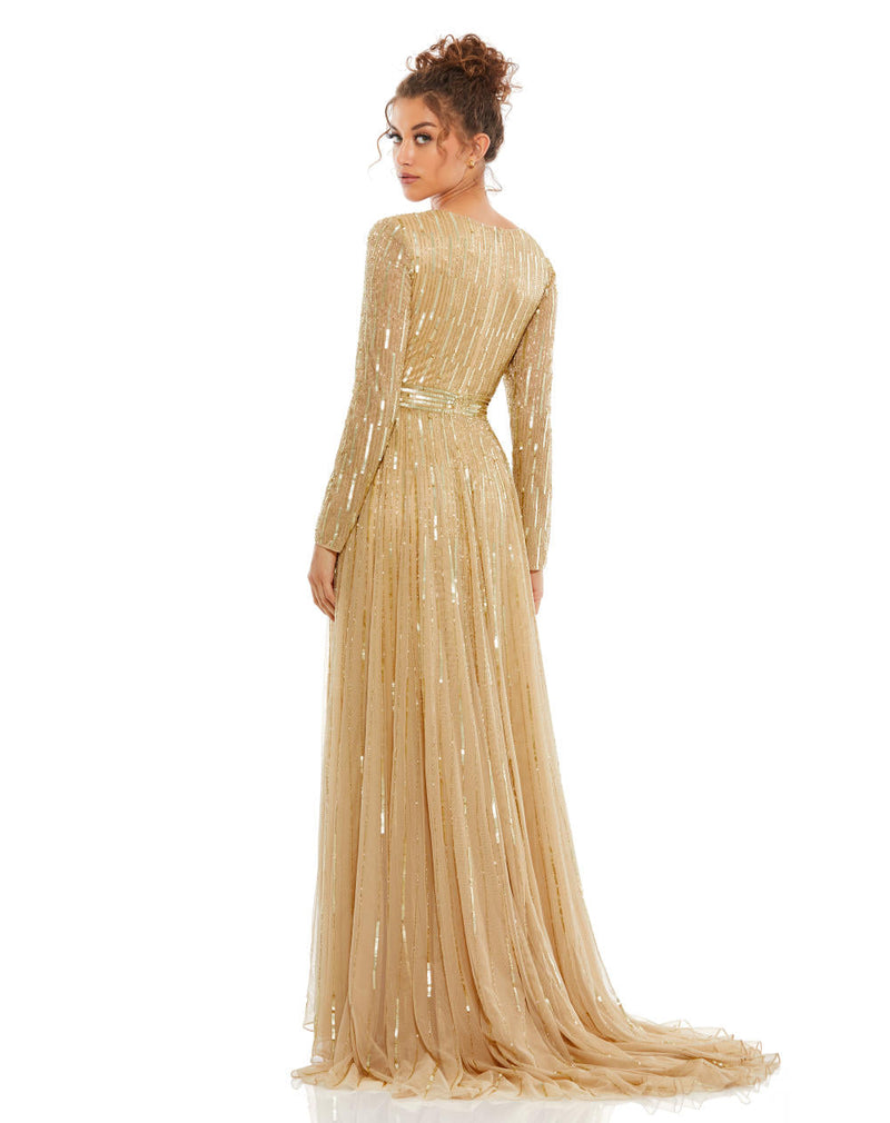 MD-4977 Long Gown-Gold by Mac Duggal in gold color for women Worldwide