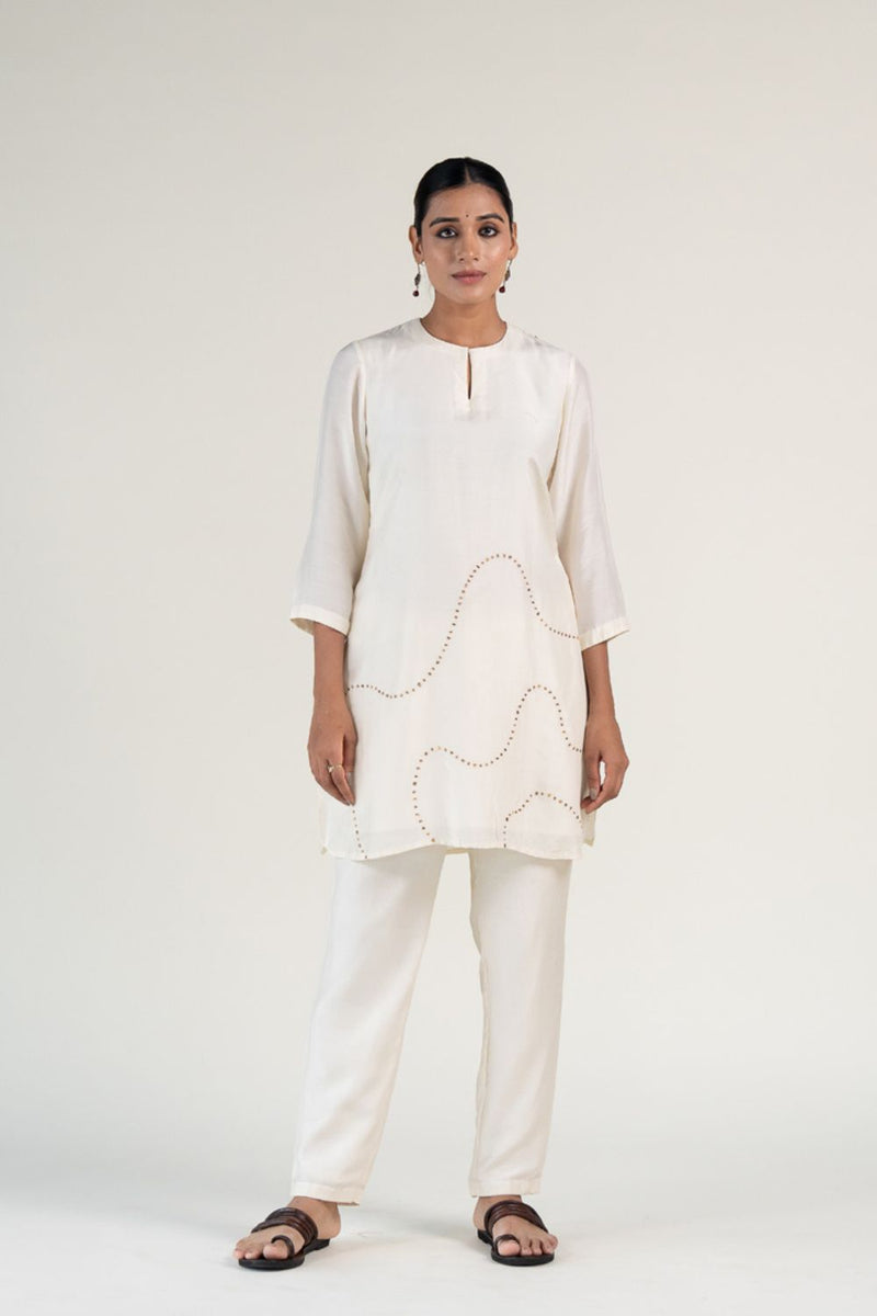 Mehr Kurta Set-Ivory silk by Nirjara in ivory color for women Worldwide