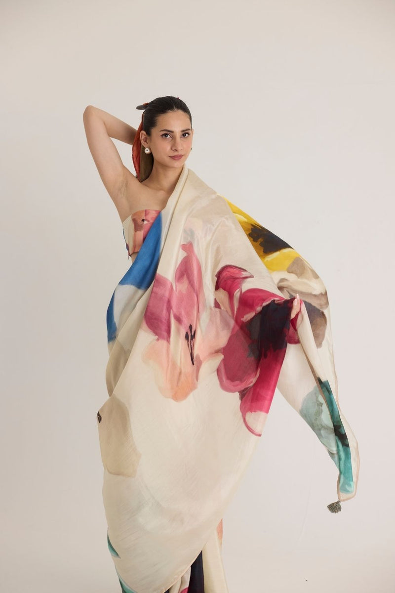 LILA SILK SAREE silk by Yam in white color for women Worldwide