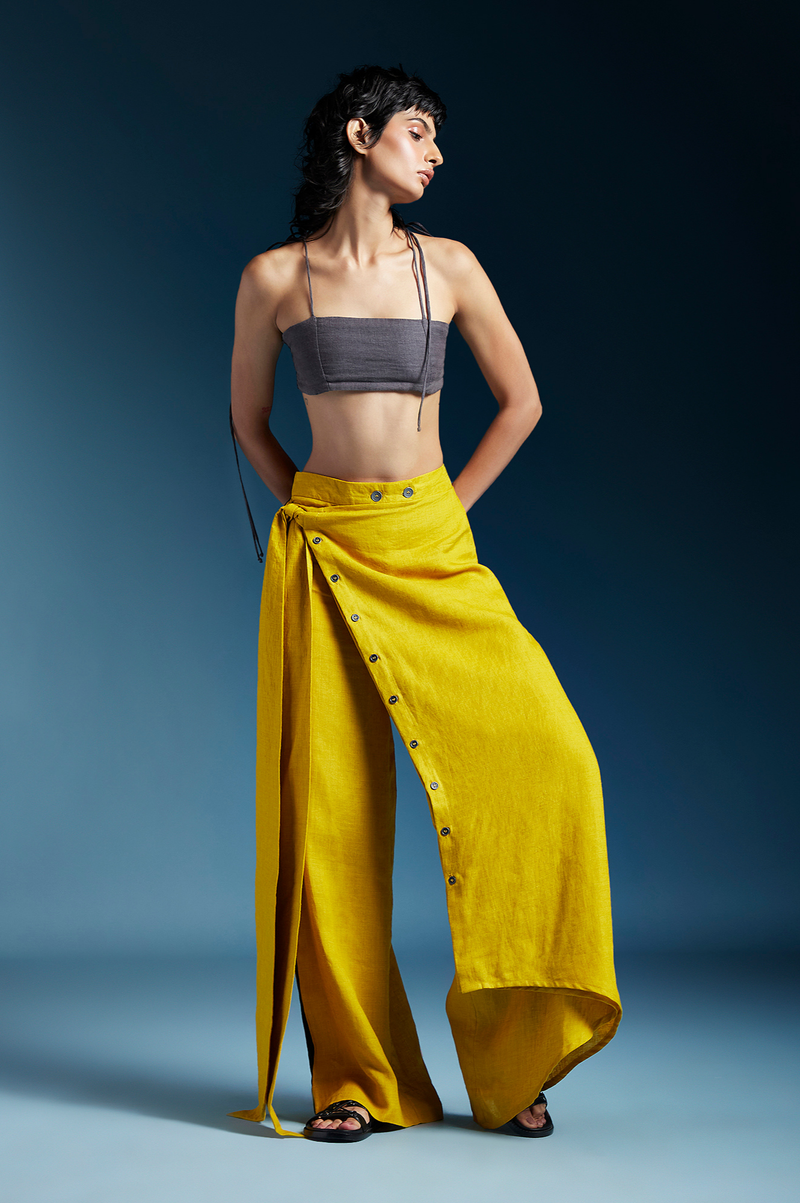 Elle Trousers-Mustard by Chola in mustard color for women Worldwide