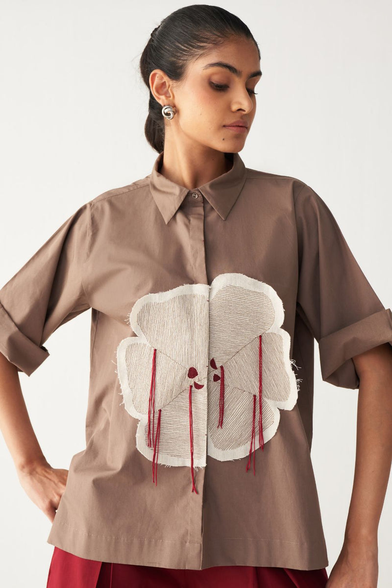 FLORAL FRINGE SHIRT-CEDAR poplin by THREE for women Worldwide