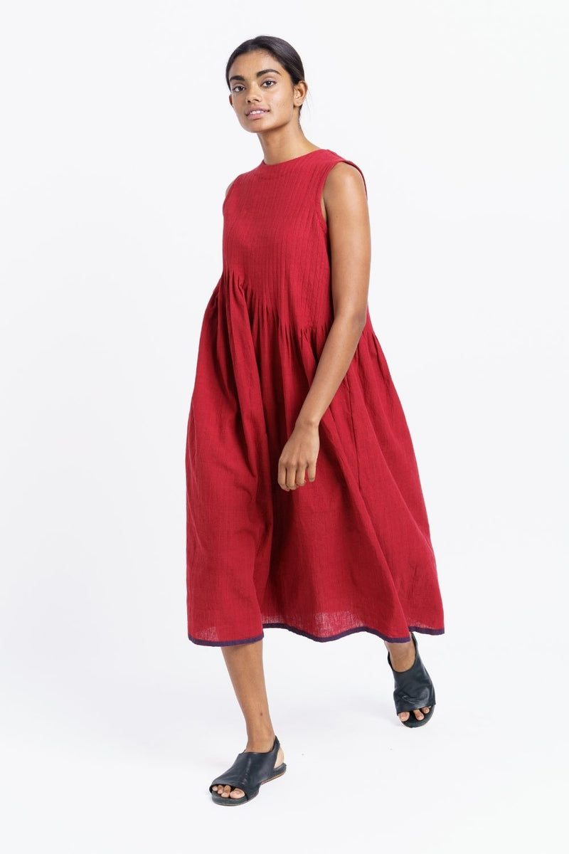Red pleated midi dress - Red Dress by World of Crow in red color for women Worldwide