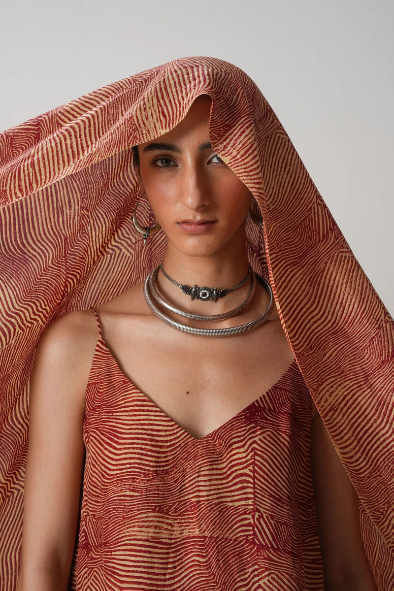 Daene Hand Printed Red Top handwoven silk top/shirt by The Summer House in red for women Worldwide