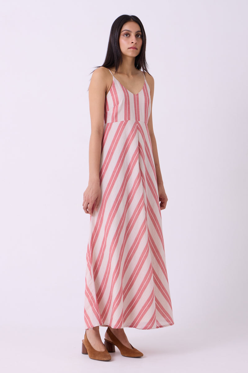 Ritsu Red Striped Handwoven Maxi Dress handwoven cotton dress by The Summer House in red for women Worldwide