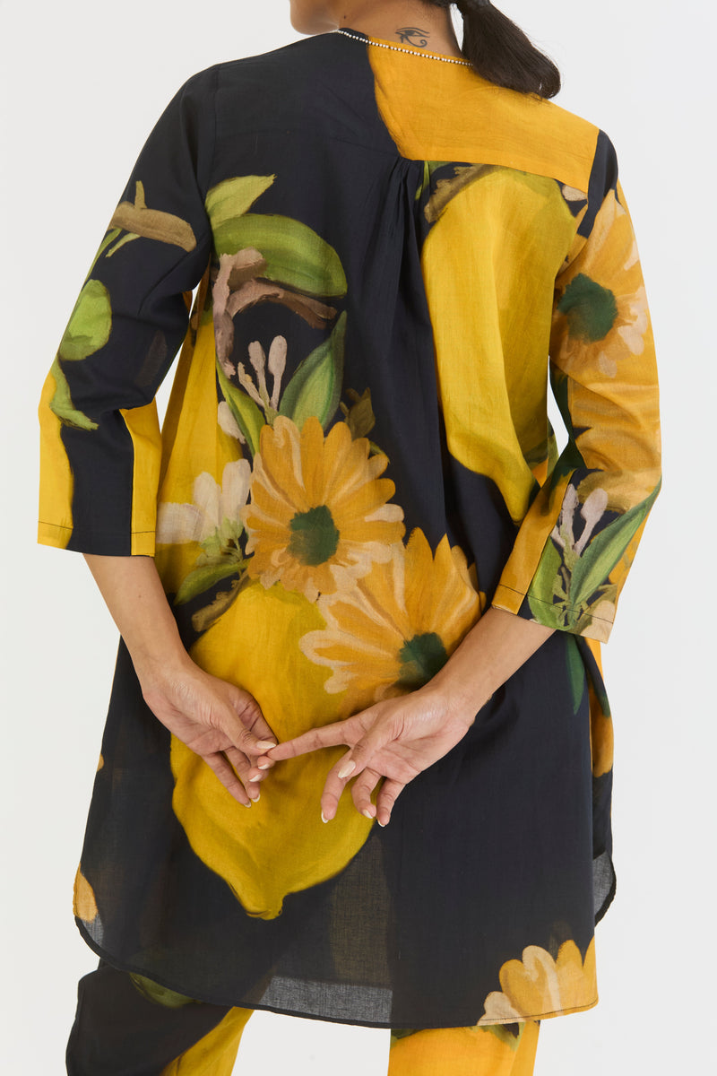 POMELLO SHORT KURTA SET cotton by Yam in yellow color for women Worldwide