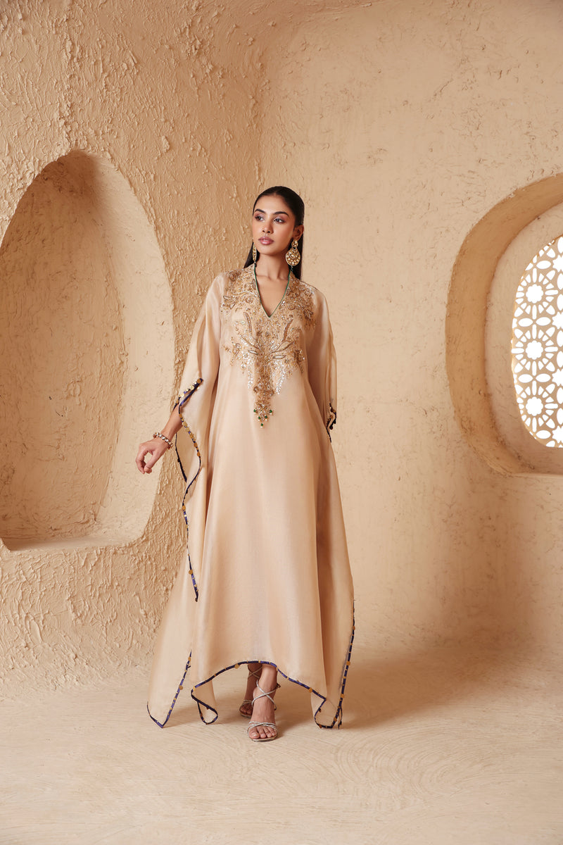 Zar-Rang Ivory Heavy Kaftan Set organza kurta/kurta set by Niti Bothra in ivory for women Worldwide