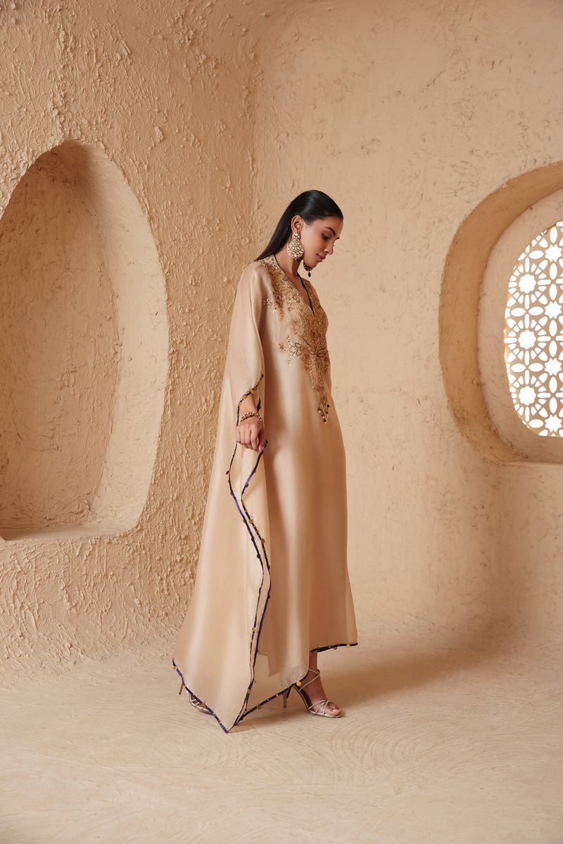 Zar-Rang Ivory Heavy Kaftan Set organza kurta/kurta set by Niti Bothra in ivory for women Worldwide