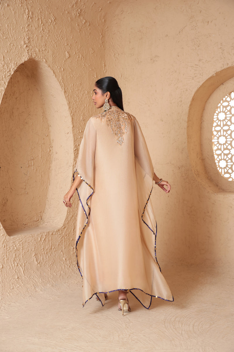 Zar-Rang Ivory Heavy Kaftan Set organza kurta/kurta set by Niti Bothra in ivory for women Worldwide