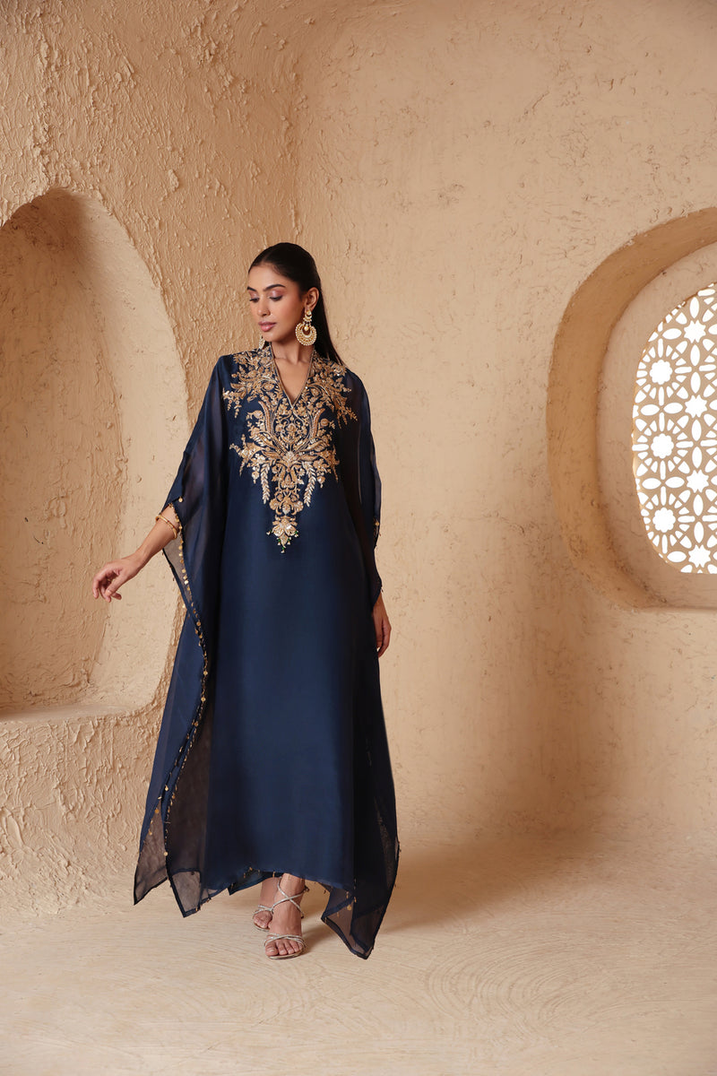 Zar-Rang Blue Heavy Kaftan set organza kurta/kurta set by Niti Bothra in blue for women Worldwide