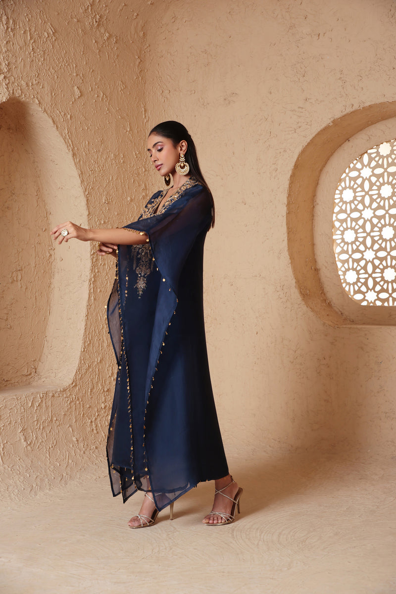Zar-Rang Blue Heavy Kaftan set organza kurta/kurta set by Niti Bothra in blue for women Worldwide