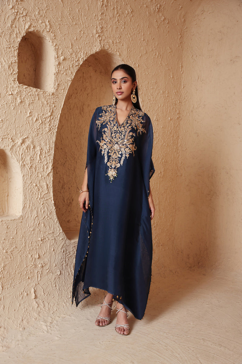 Zar-Rang Blue Heavy Kaftan set organza kurta/kurta set by Niti Bothra in blue for women Worldwide