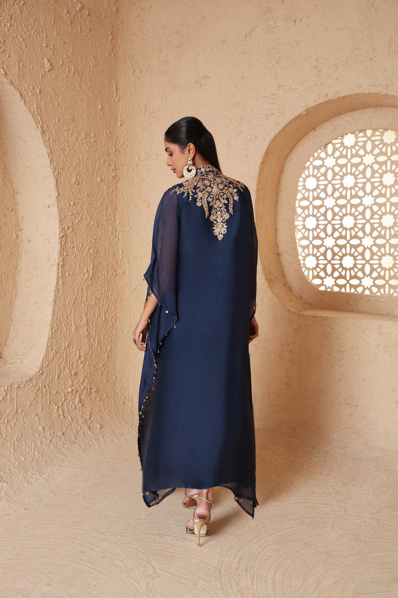 Zar-Rang Blue Heavy Kaftan set organza kurta/kurta set by Niti Bothra in blue for women Worldwide