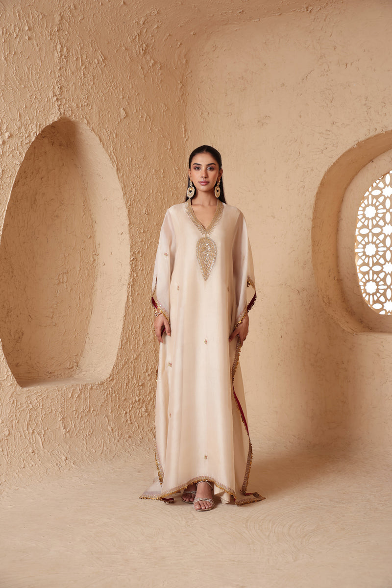 Mehrang Ivory Kaftan Set organza kurta/kurta set by Niti Bothra in ivory for women Worldwide