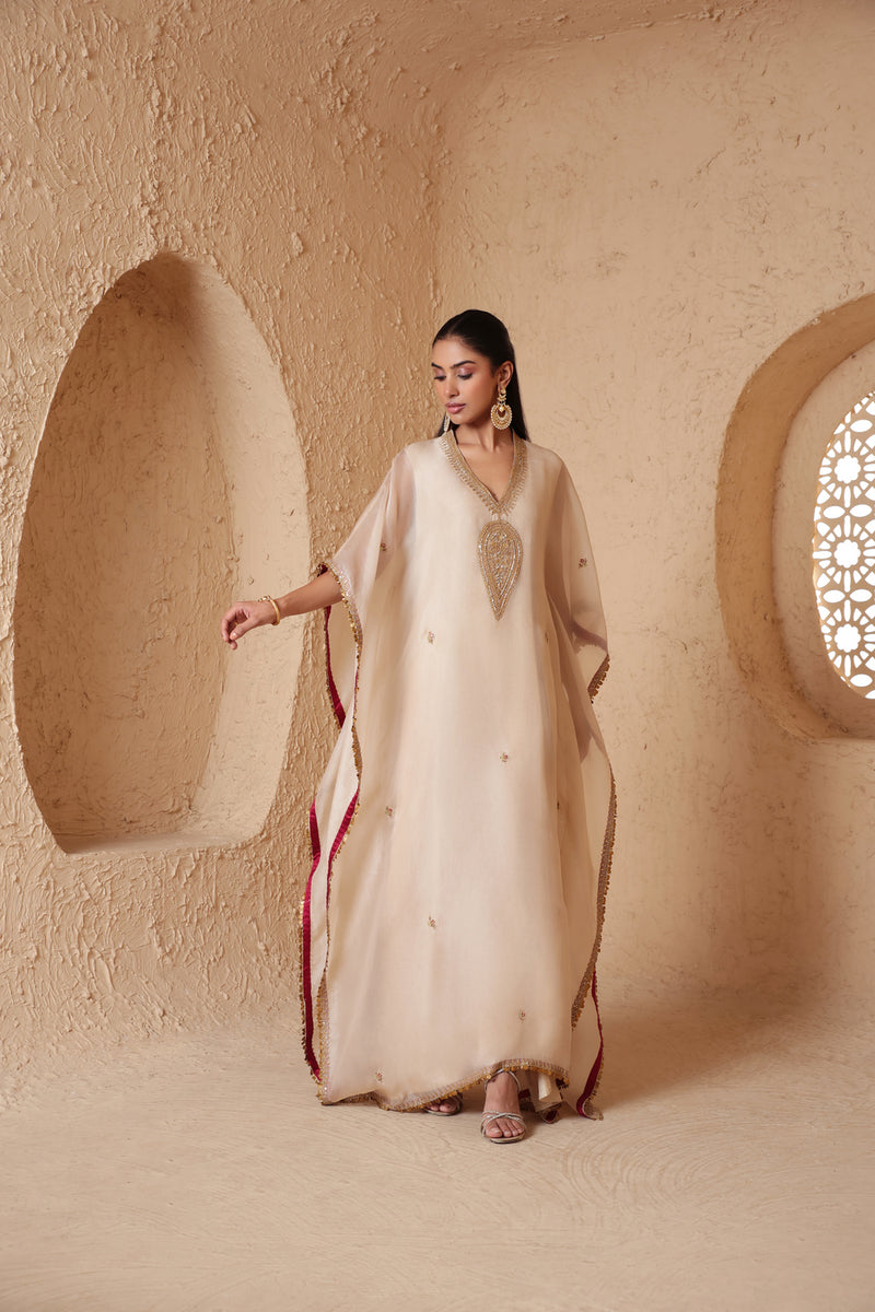 Mehrang Ivory Kaftan Set organza kurta/kurta set by Niti Bothra in ivory for women Worldwide