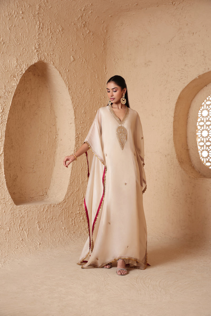 Mehrang Ivory Kaftan Set organza kurta/kurta set by Niti Bothra in ivory for women Worldwide