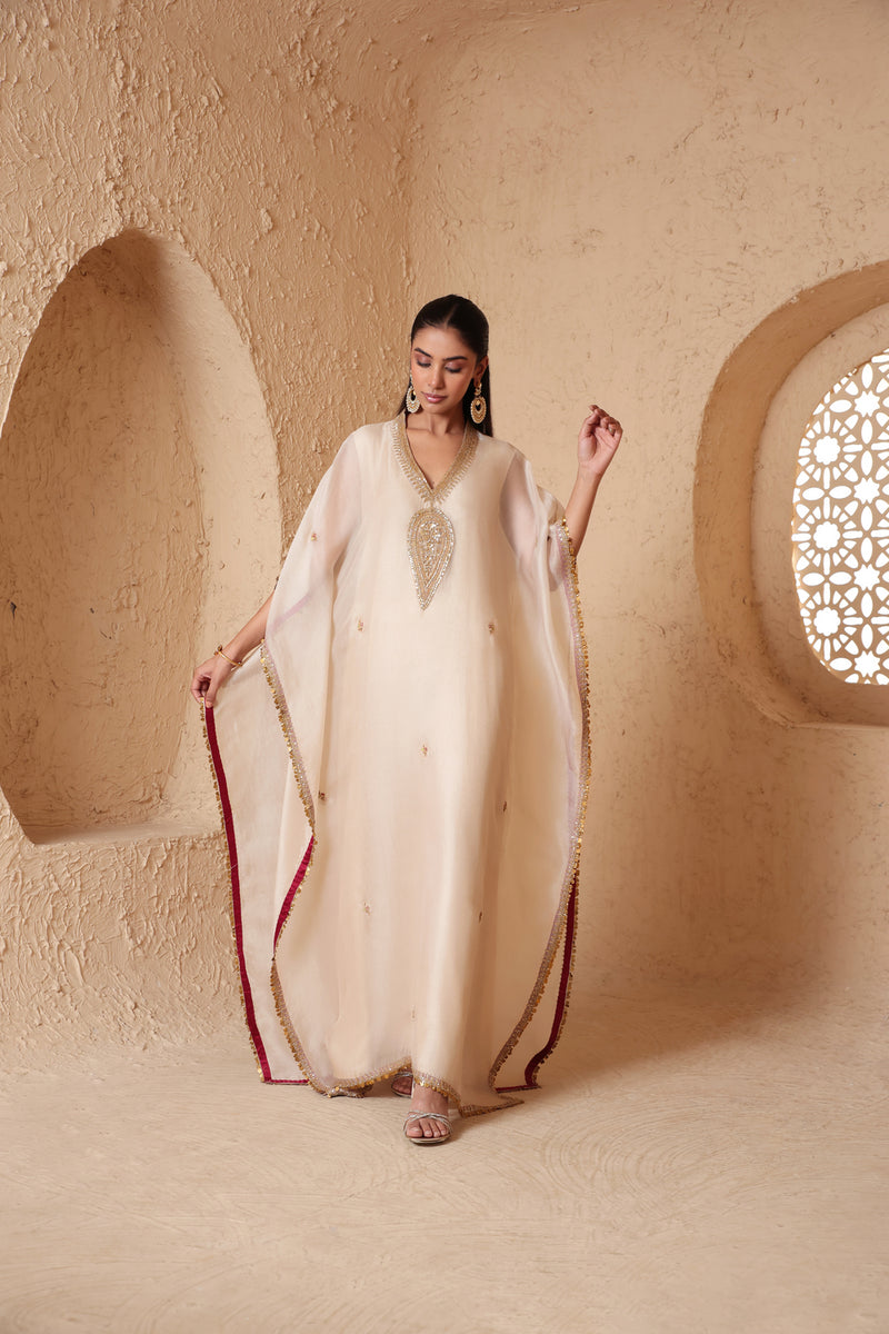 Mehrang Ivory Kaftan Set organza kurta/kurta set by Niti Bothra in ivory for women Worldwide