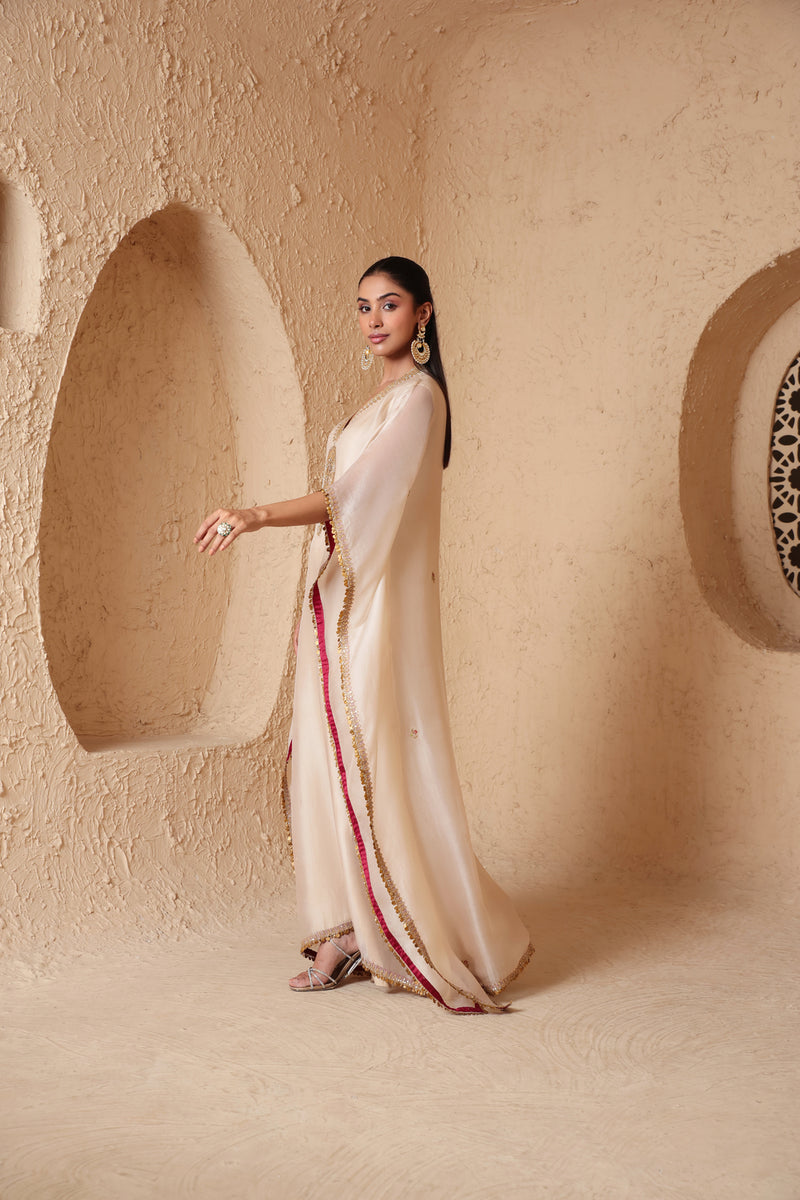 Mehrang Ivory Kaftan Set organza kurta/kurta set by Niti Bothra in ivory for women Worldwide