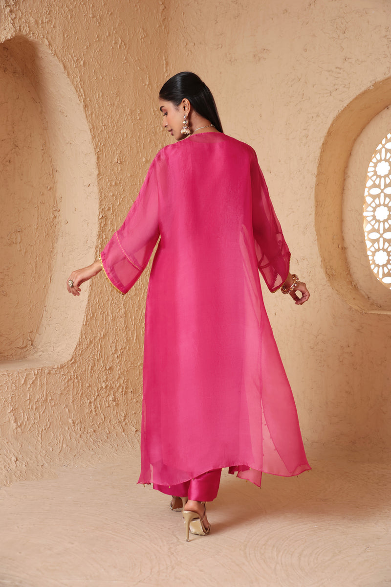 Mehrang Pink Kaftan Kurta Set organza , silk tencel kurta/kurta set by Niti Bothra in pink for women Worldwide